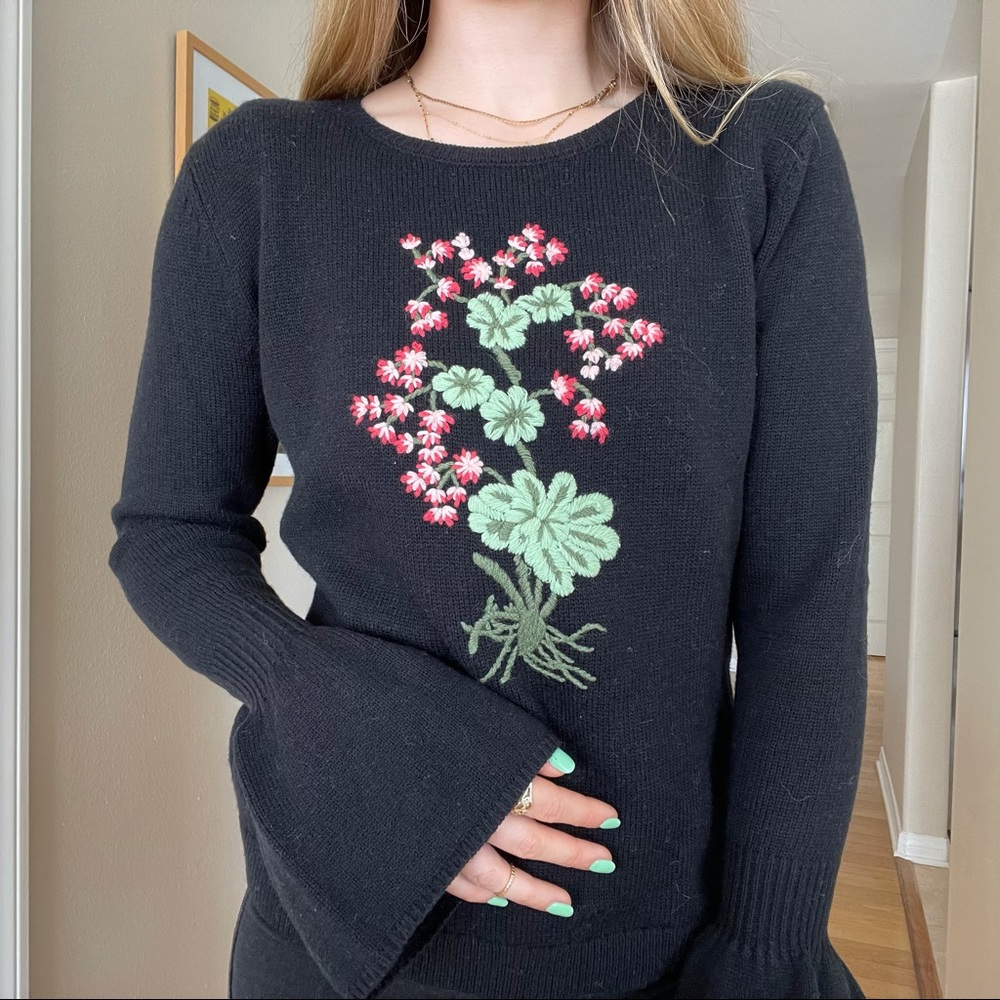ALTUZARRA Floral Embroidered Bell Sleeve Sweater